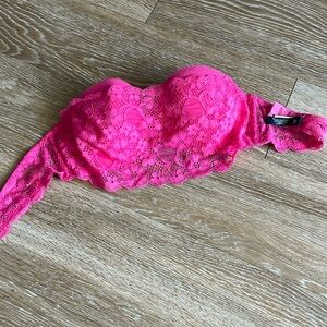 Victoria’s Secret PRETTY LITTLE THINGS Hot pink lace strapless bra 36B